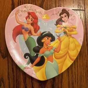 Disney Princesses Melamine Plate Ariel Jasmine Belle 90s Heart Shaped Vintage